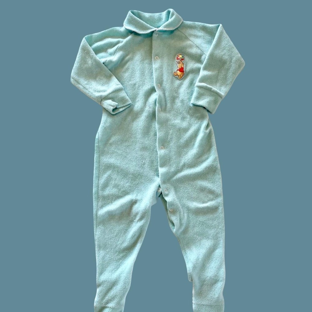 Vintage Winnie the Pooh Fleece Footed Pajamas, Teal Sleeper, 18 Months